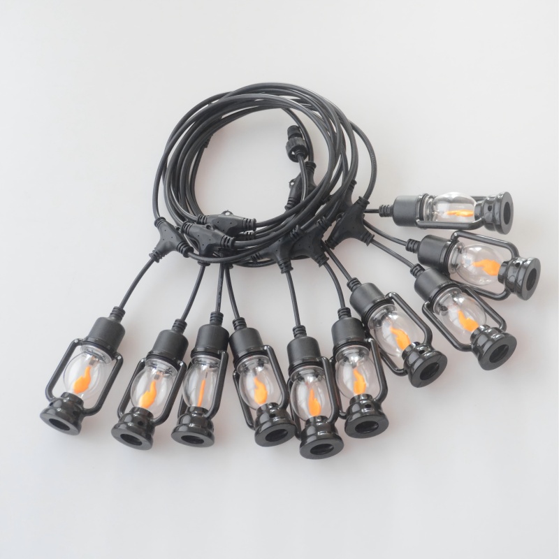 Black flame lantern string lights