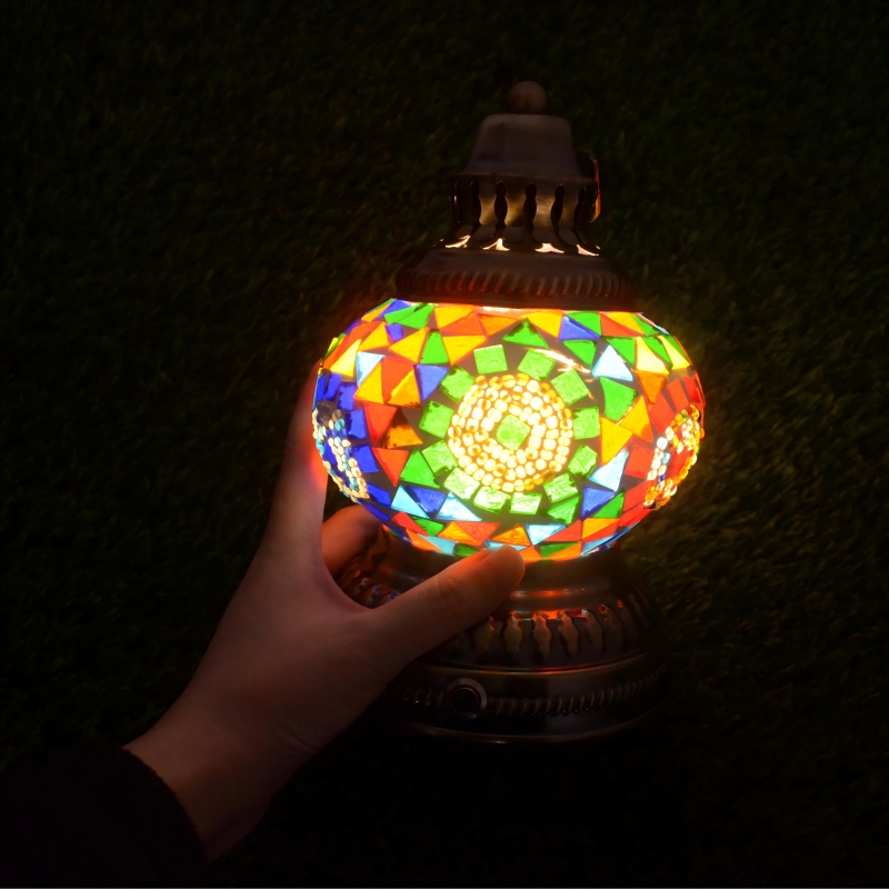 Ethnic style characteristic bedside lamp with colored glass patch